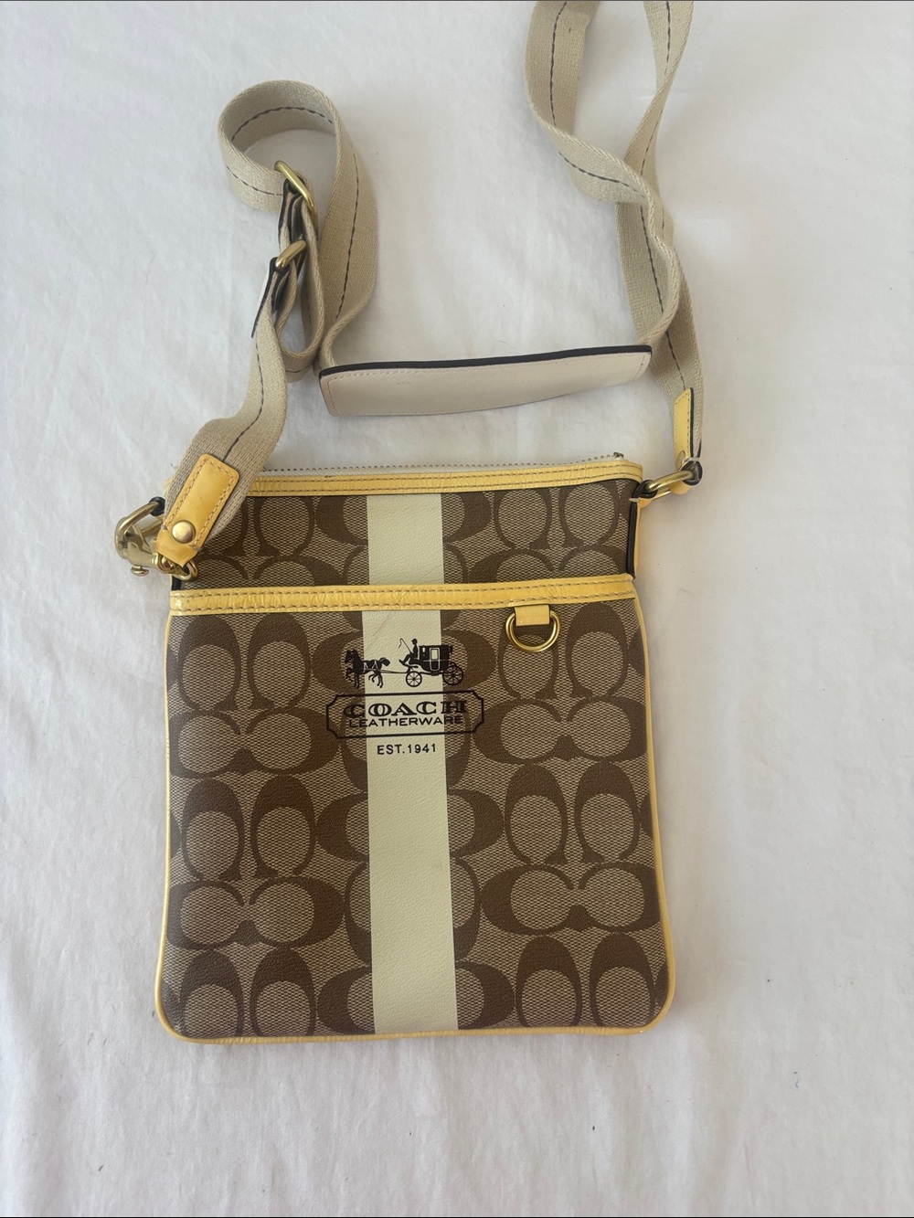 Coach Brown & Cream Crossbody with Yellow Trim Y2K Style